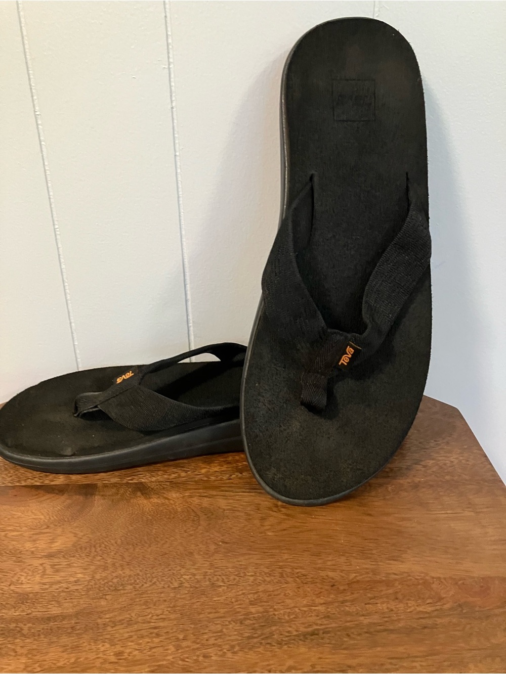 Teva Black Women's Foam Strap Flip Sandals with Orange Logo - Picture 2 of 4